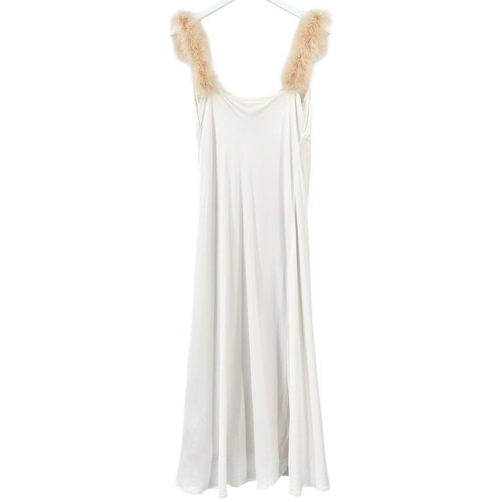 SLEEPER Voulez Fous Feather Trim White Slip Midi Dress Luxury Nightgown sz M - Picture 4 of 8